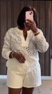 Women's Clothing Spring New Solid Color Long Sleeved V Neck Top Waist Shorts Casual Two Piece Suit_ecoleips.com