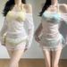 Women's Long Sleeve Two Piece Swimsuit Sexy Sweet Style Hot Girl Bikini For Beach Vacation Four Piece Hot Spring Swimsuit_ecoleips.com
