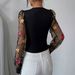 Elegant Rose Lace Sleeve Blazer For Women, V-Neck Long Sleeve Floral Print Mid-Length Office Blazer, Chic Trench Coat For Business Wear_ecoleips.com