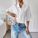 Women's Clothing White Short Sleeve Crop Top Shirt Casual Button Down Blouse_ecoleips.com