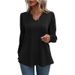 Women's Annual Fashion: Solid Color Casual Bubble-Sleeve V-Neck Long-Sleeve T-Shirt_ecoleips.com