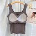 Women's Clothing Pure Cotton Ribbed Button Vest For Women With Chest Pads Sports Slim Bottoming Outer Wear Sleeveless Top_ecoleips.com