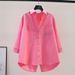Women's Clothing Women's Loose Fitting Long Sleeved Cotton Blouse Versatile Cardigan Back Slit Spring Clothing_ecoleips.com