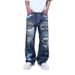 Women's Clothing Street Graffiti Ripped Painted Jeans Straight Loose Wide Leg Trendy Handsome_ecoleips.com