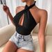 Voya Hot Selling Women's Clothing New 2026 Spring/summer Solid Color Sexy Backless Cross Hollow Hanging Neck Jumpsuit_ecoleips.com
