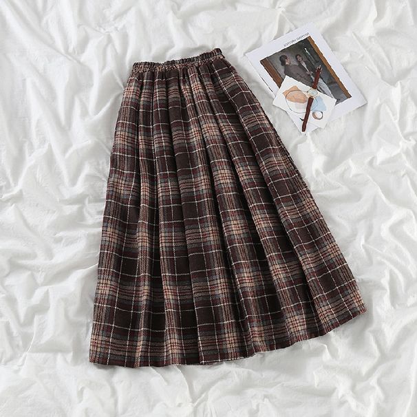 Women's Clothing Women's Knit Sweater & Plaid Skirt Set - Loose Fit High Waist Winter Outfit, Korean Style Casual Two-Piece_ecoleips.com