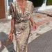 Women's Fashion Skinny Print Twisted Mid-Rise V-Neck Spring Dress_ecoleips.com