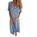 Women's Clothing Spring And Summer Loose Skirt Short Sleeved V Neck Solid Color Cotton And Linen Dress_ecoleips.com