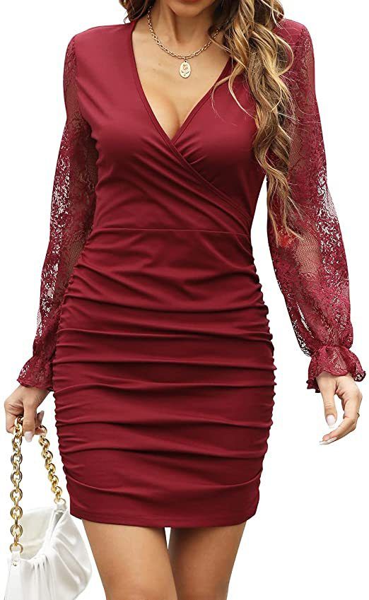 Verve 2025 Early Spring New Women's Fashion V-Neck Long Sleeve Slim Fit Dress_ecoleips.com
