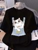 Summer Kitten Short Sleeve T-Shirt For Women Pure Cotton Unique Design Versatile Youthful Style Half Sleeve Top_ecoleips.com