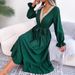 Women's Clothing Ins Style Real Shot Autumn And Winter Temperament V Neck Lace Waist Ruffled Long Skirt_ecoleips.com