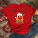 Merry Christmas Tree Santa Claus Simple Retro Fashion Cartoon Print Short Sleeve Women's Top_ecoleips.com