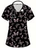Butterfly Pattern 3D Print Dual Pockets V-neck Top Comfortable Functional Care Short Sleeve Uniform For Nurse Women's Clothing_ecoleips.com