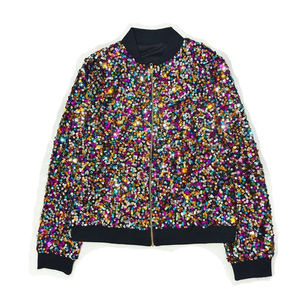 "Statement Sequined Mesh Jacket – Glamorous Long-Sleeve Embroidered Top For Women |Style Evening Blazer (Gold)"_ecoleips.com