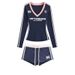 Women's Clothing Women's Retro V Neck Color Blocking Print Long Sleeve T-Shirt And Shorts Set Trendy Hot Girl Brand_ecoleips.com