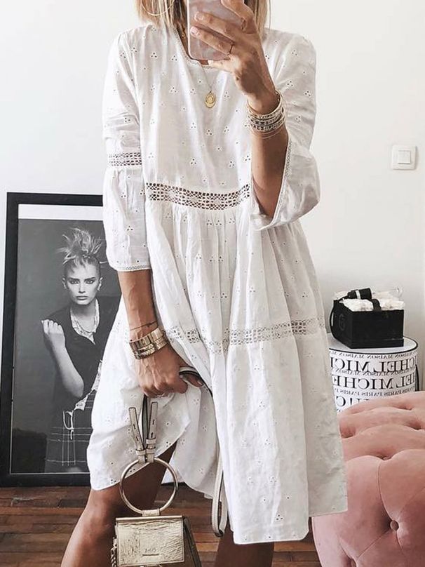 Elegant Lace-Trimmed Embroidered Floral A-Line Midi Dress For Women – Plus Size Boho Chic Casual & Formal Wear_ecoleips.com