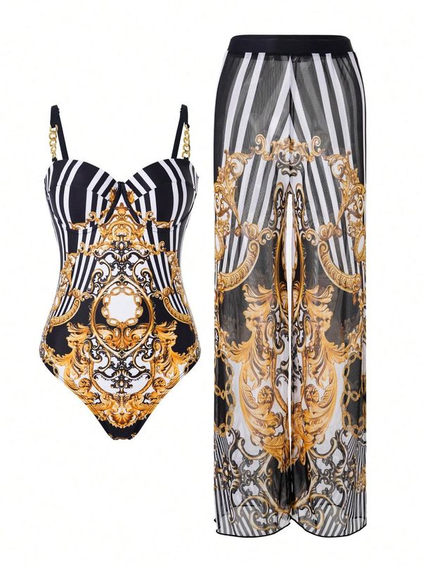 Women's Clothing Printed Halter Neck Suspenders Sexy Bikini With System And Hot Spring_ecoleips.com