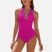 Women's Sexy Leopard Print One Piece Swimsuit Deep V Halter Neck Tight Fitting Bikini American Style Summer Vacation Swimwear_ecoleips.com