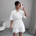 Women's Clothing New Spring And Autumn Women's Clothing Solid Color Embroidery Lapel Short Sleeve With Belt Shirt Dress_ecoleips.com