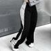 AC642 Spring European And American Cross-Border Women's New Elastic Waist Color-Block Versatile Straight Wide-Leg_ecoleips.com