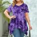 Plus Size Tie-Dye V-Neck T-Shirt – Asymmetrical Hem, Loose Fit Casual Top For Women (XL-5XL)_ecoleips.com