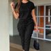 Women's Clothing Casual Short Sleeved Ankle Length Lace Up Jumpsuit_ecoleips.com