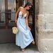 2026 Summer New Deep V-Neck Striped Vacation Dress, Bestseller, Backless Sleeveless Halter Neck Long Dress_ecoleips.com