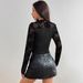 Women's Slim Fit Long Sleeve T-Shirt Round Neck Solid Color Lace Patchwork Top_ecoleips.com