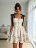 2026 Summer New Rice Apricot Bow Shoulder Strap Dress Women, Fishbone Waist Double-layer Ruffle Edge Sweet Cool Lolita Style Skirt_ecoleips.com