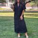 Sexy V-neck Short Sleeve Solid Party Dress Fashion Side Split A-Line Dress Vestidos Elegant Dimensional Floral Loose Midi Dress_ecoleips.com