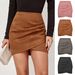 Verve 2025 Suede Solid Color Pencil Autumn Winter Pleated Irregular Zipper Short Skirt Women's Fashion_ecoleips.com