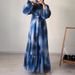 Women's Clothing Casual Fashion Chiffon Round Neck Tie Dye With Belt Long Temperament Elegant Dress_ecoleips.com