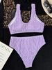 Women's Clothing Split Swimsuit Solid Color Three Dimensional Petals High Waist Elegant Swimsuit_ecoleips.com