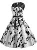 Lace Patchwork Floral Print Women Summer Dress Hepburn 50s 60s Elegant Vintage Dress Office Ladies A-Line Party Dresses Belt_ecoleips.com