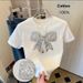 Women's round Neck Short Sleeve T-Shirt Rhinestone Bow Detail Summer Top_ecoleips.com