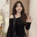 Spring And Autumn Niche Stylish Female Hong Kong Style Casual Slim Fit Off-Shoulder Modal Long-Sleeve Base Shirt_ecoleips.com