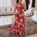 Summer New Fashion Sexy Printed Long Dress For Women Halter Neck Tie_ecoleips.com