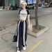 Women's Clothing Fashion Suits For Women In Summer New Raglan Sleeve Short Sleeved T Shirts High Waist Wide Leg Pants Street Two Piece Suits_ecoleips.com