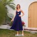 Floral Print Sundress Dark Blue Summer Casual Vacation Travel Hollow Out Cross Border Women's Dress_ecoleips.com