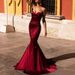 Burgundy Strapless Evening Gown Slim Fit Mermaid Style Dress Fashionable Satin Short Train Elegant Party Wear For Women_ecoleips.com