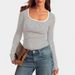 2025 European And American Square Neck Pullover Block Solid Color Slim Fit Casual Versatile Long_ecoleips.com