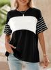 Women's Casual Striped Color Block T-Shirt Round Neck Pullover Short Sleeve Spring/Summer New Fashion European American Style_ecoleips.com