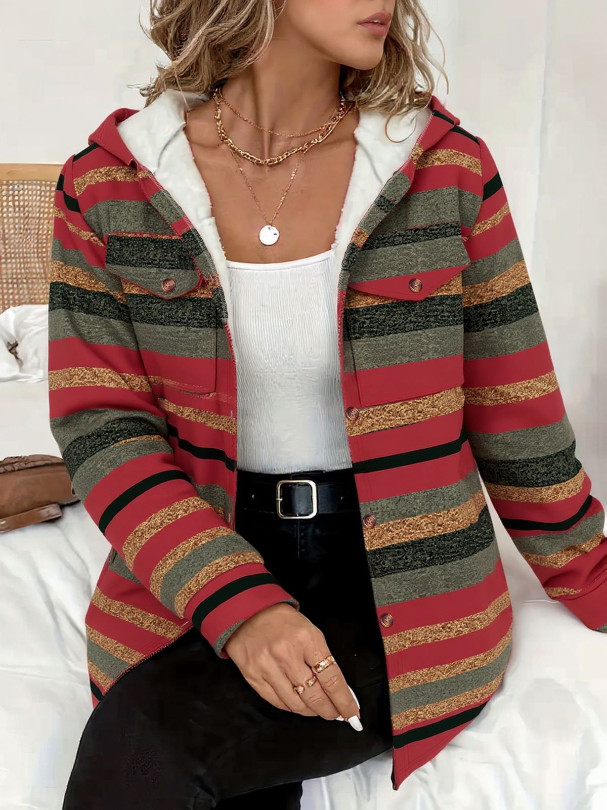 Retro Hooded Women's Jacket Fleece Lined Windproof Outerwear For Autumn And Winter_ecoleips.com