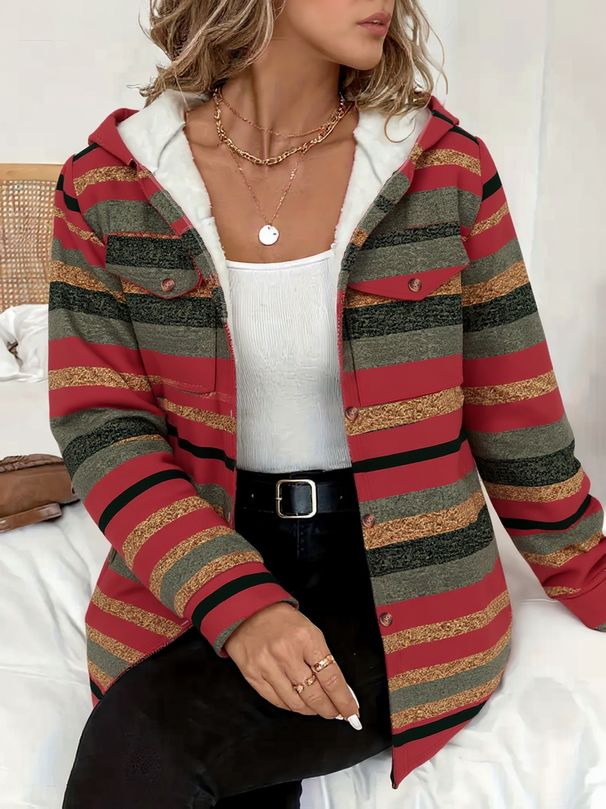 Retro Hooded Women's Jacket Fleece Lined Windproof Outerwear For Autumn And Winter_ecoleips.com
