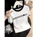 Women's Black White Color Block Splicing Round Neck Short Sleeve Knit Top Summer New Arrival_ecoleips.com