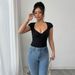Women's Clothing Hot Sale Women's Simple Sexy V Neck T Shirt Backless Design Short Slim Top_ecoleips.com