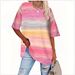 Crew Neck Short Sleeve Gradual Change Color 3D Digital Printing Loose Large Size Women's Top_ecoleips.com