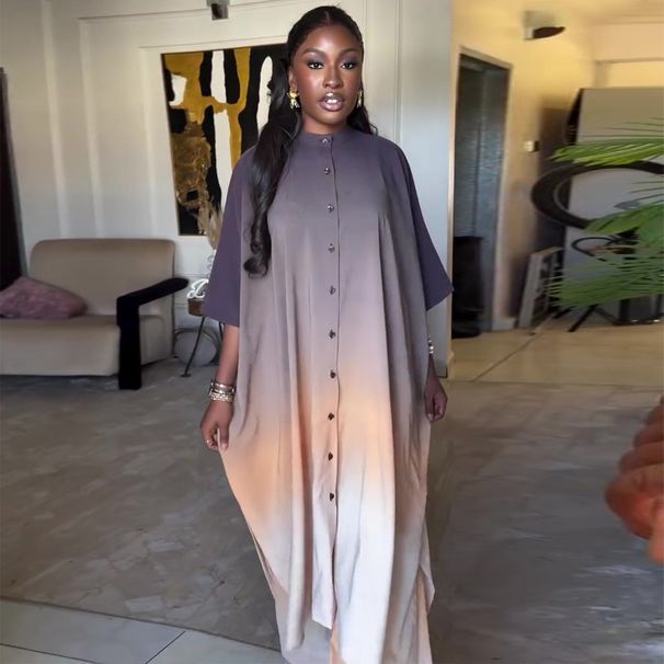 Spring Women's Casual Two Piece Set Stand Collar Batwing Sleeve Gradient Wide Leg Pants American Style_ecoleips.com
