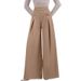 Elegant High-Waisted Wide Leg Pants For Women - Comfortable Office & Casual Stretch Polyester Trousers With Button Detail (Black, Beige, Khaki)_ecoleips.com