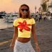 Aria Basics Aria Basics Cross-Border European And American Casual Women's Clothing Color-Block Floral Print Round Neck Basic Sleeve Top Slim Fit_ecoleips.com